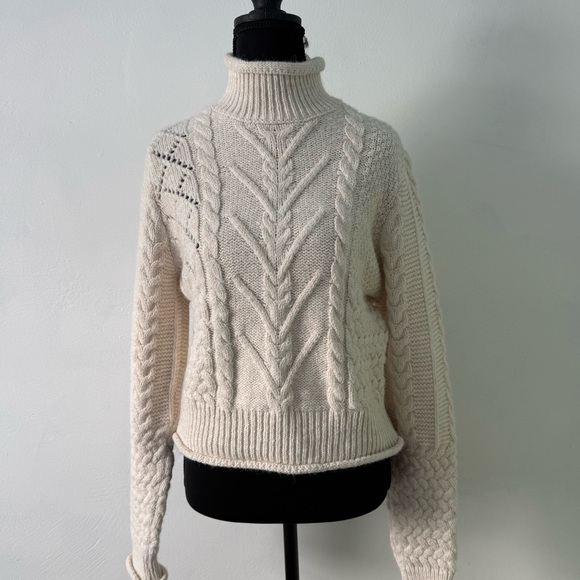Mango Sweaters - Mango Cream Cable Knit Turtleneck Sweater